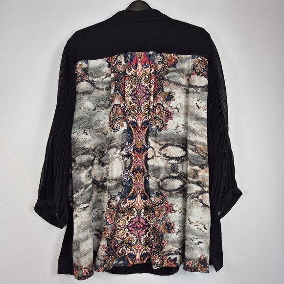 John Mark Womens M Black Button-Up Crochet Patchwork Tunic Blouse - Picture 5 of 14